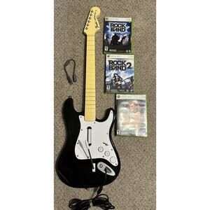 Rock Band Xbox 360 Wired Guitar Bundle w/ Games Tested RockBand